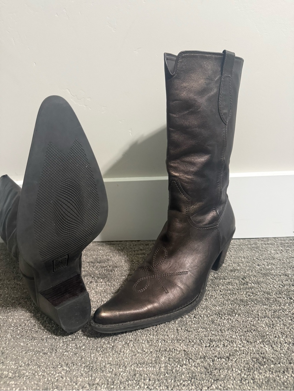 Franco Sarto Black Leather Western Knee Boots